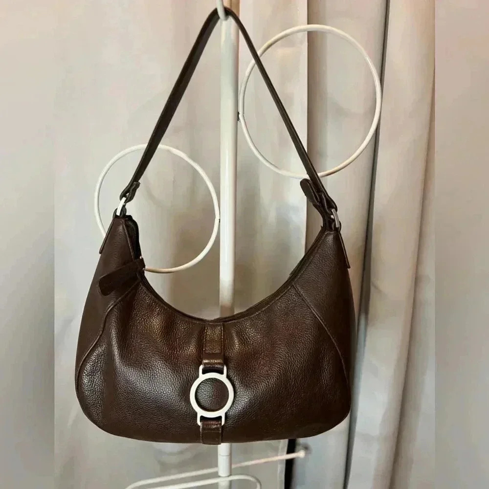 Mossimo Brown Pebble Leather Hobo Shoulder Bag - Picture 5 of 11